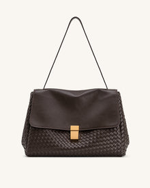 Hilary Woven Shoulder Bag - Dark Brown