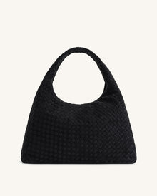 Iaura Faux Suede Woven Shoulder Bag - Black