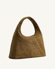 Iaura Faux Suede Woven Shoulder Bag - Olive Green