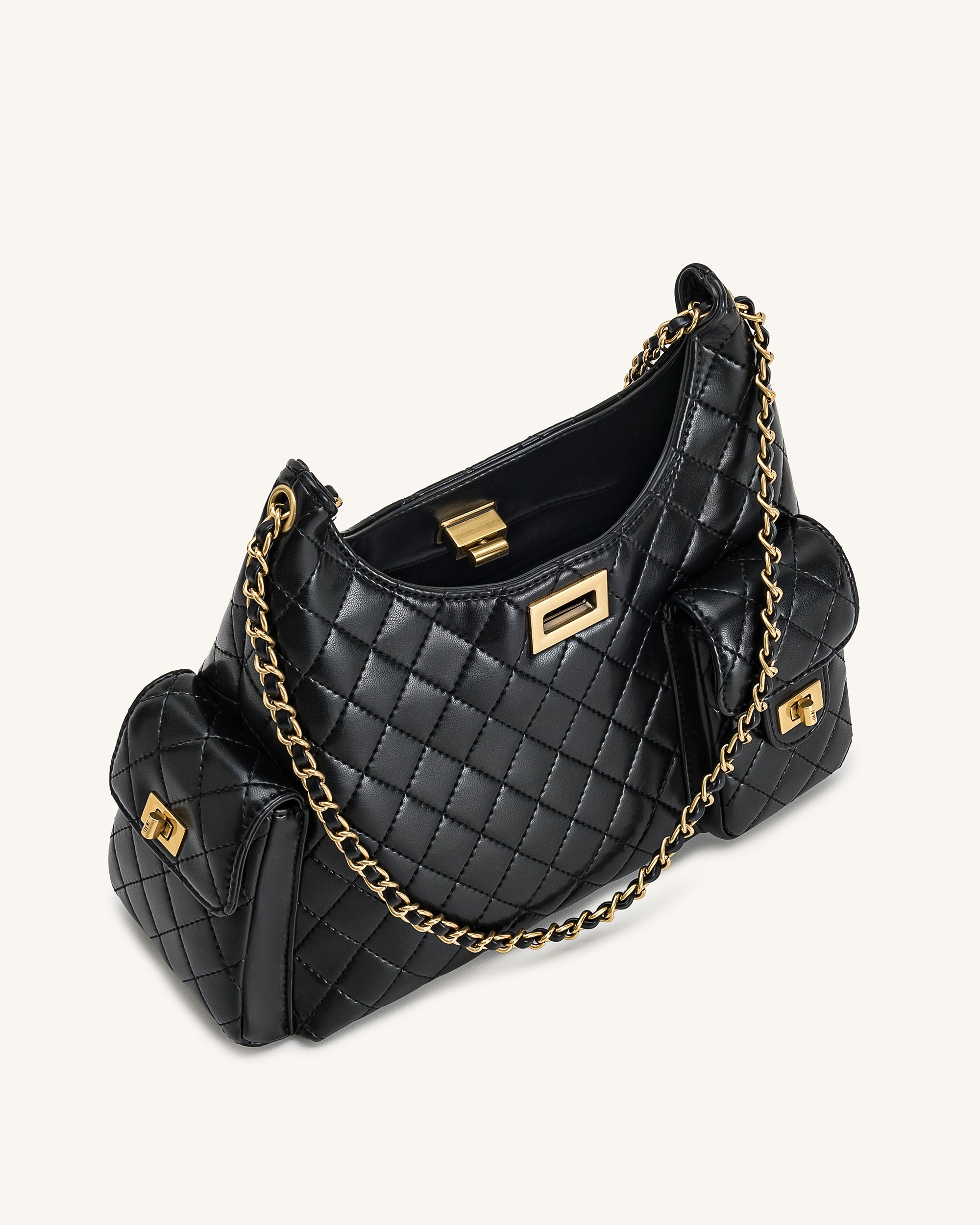 Vivian Quilted Chain Shoulder Bag - Black