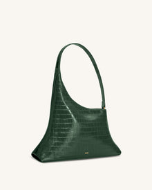 Lyra Shoulder Bag - Dark Green Croc