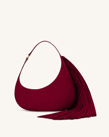 Harlee Faux Suede Fringe Shoulder Bag - Burgundy