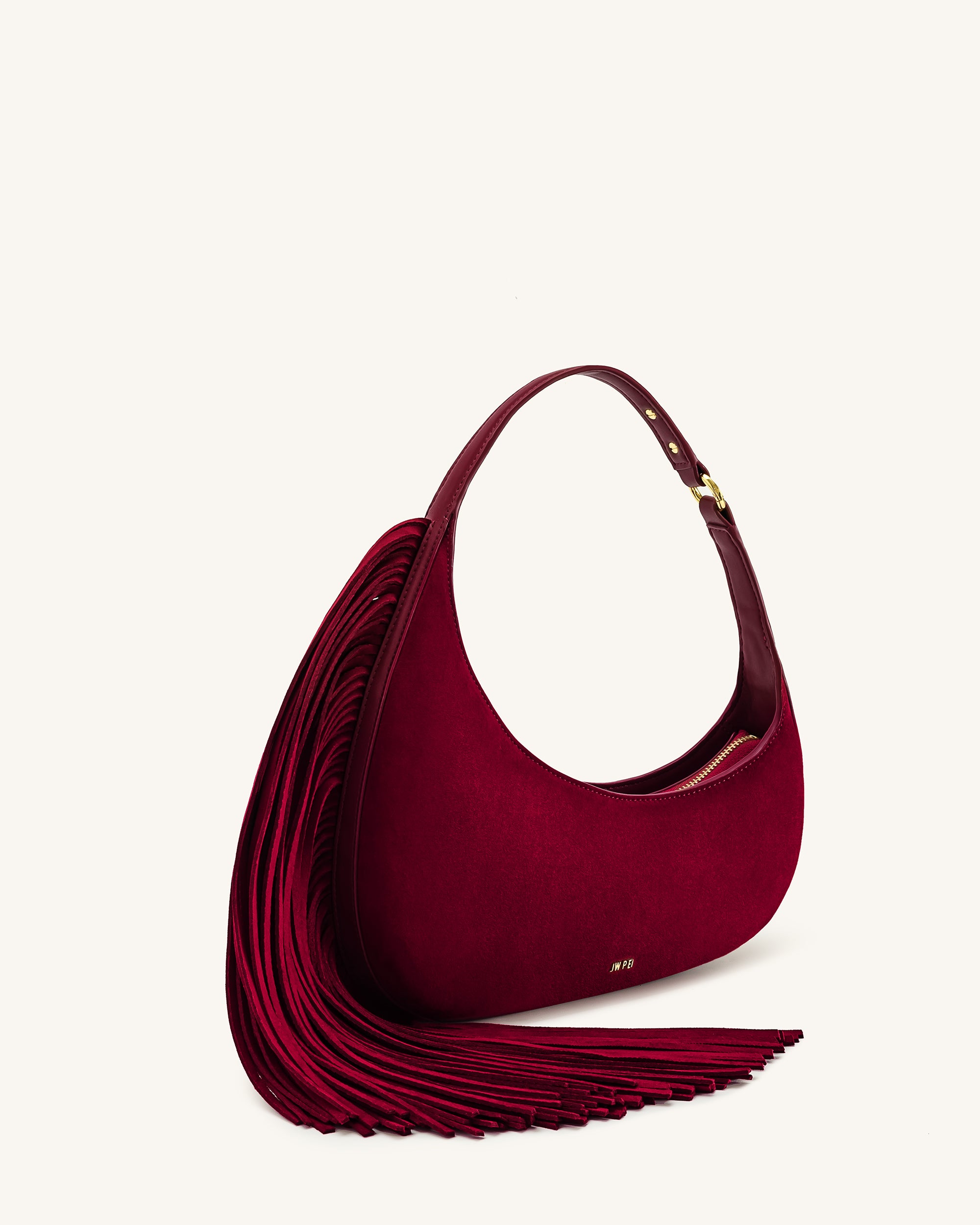 Harlee Faux Suede Fringe Shoulder Bag - Burgundy