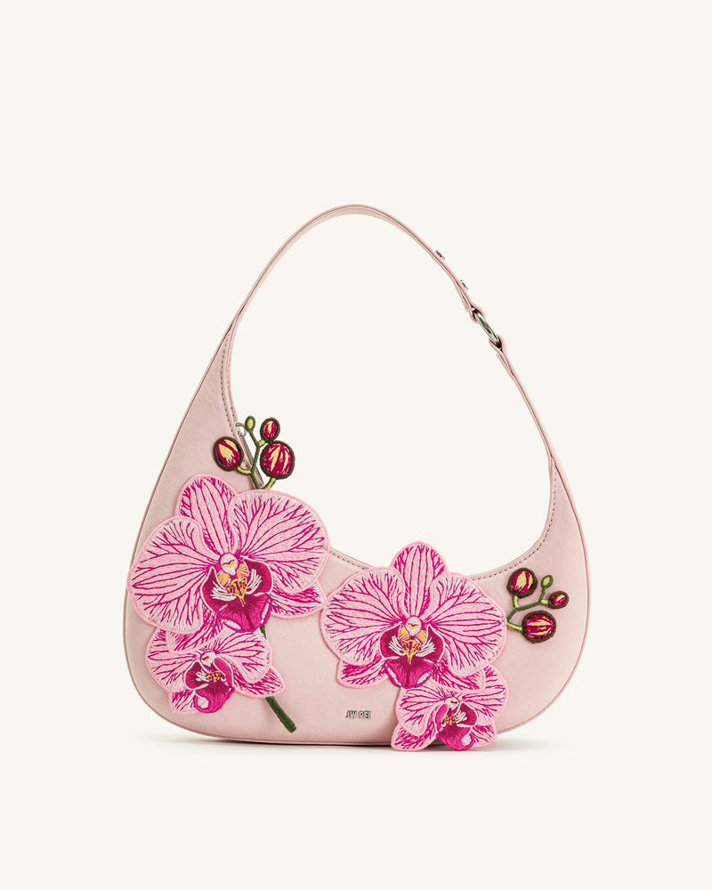 Harlee Orchid Embroidered Shoulder Bag - Pink