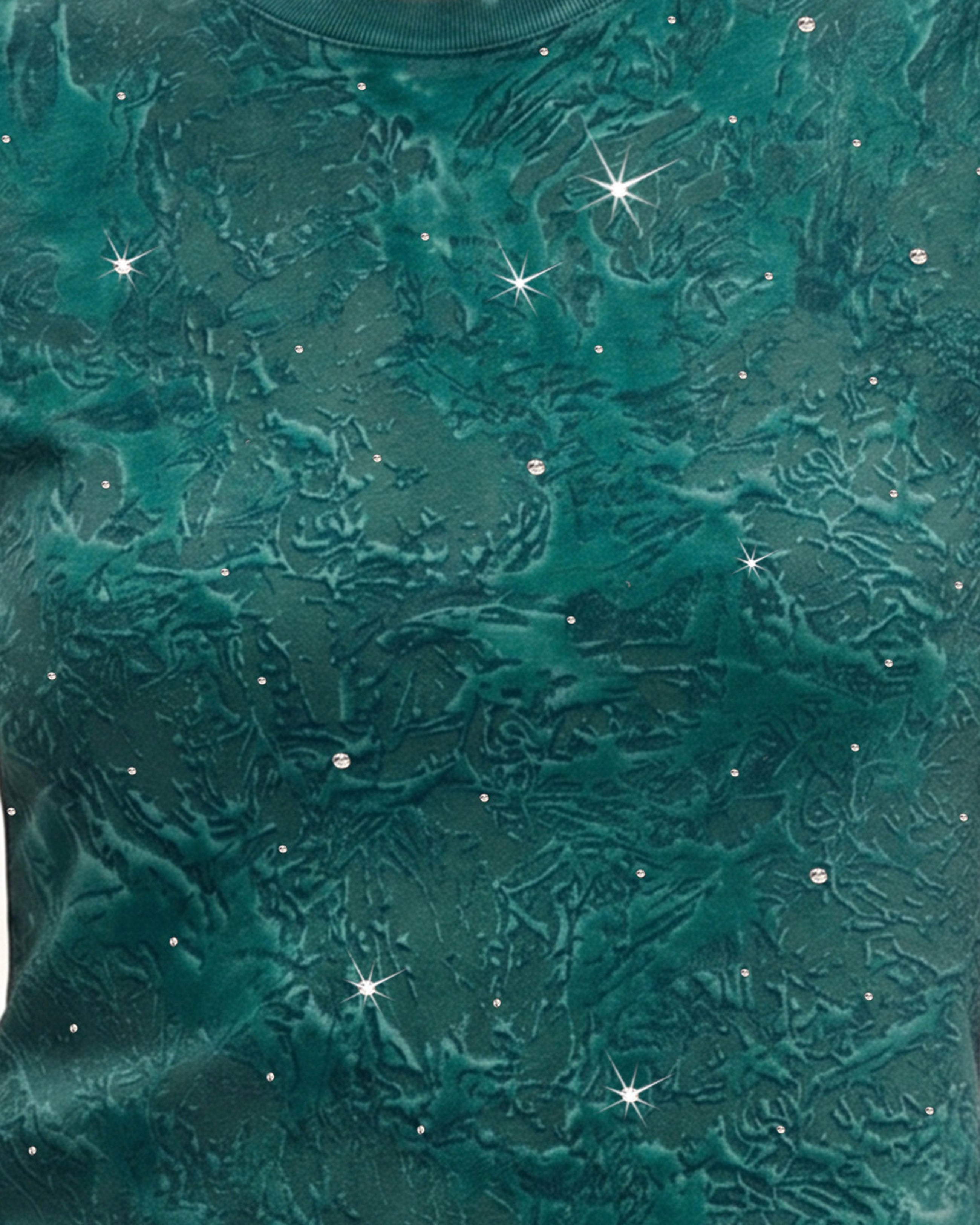 Crinkle Wash Rhinestone Cropped Tee - Emerald