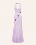 Orchid Embroidered Sheer Hem Halter Maxi Dress - Lanvender