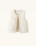 Enchanted Floral Braided Denim Vest - Cream White