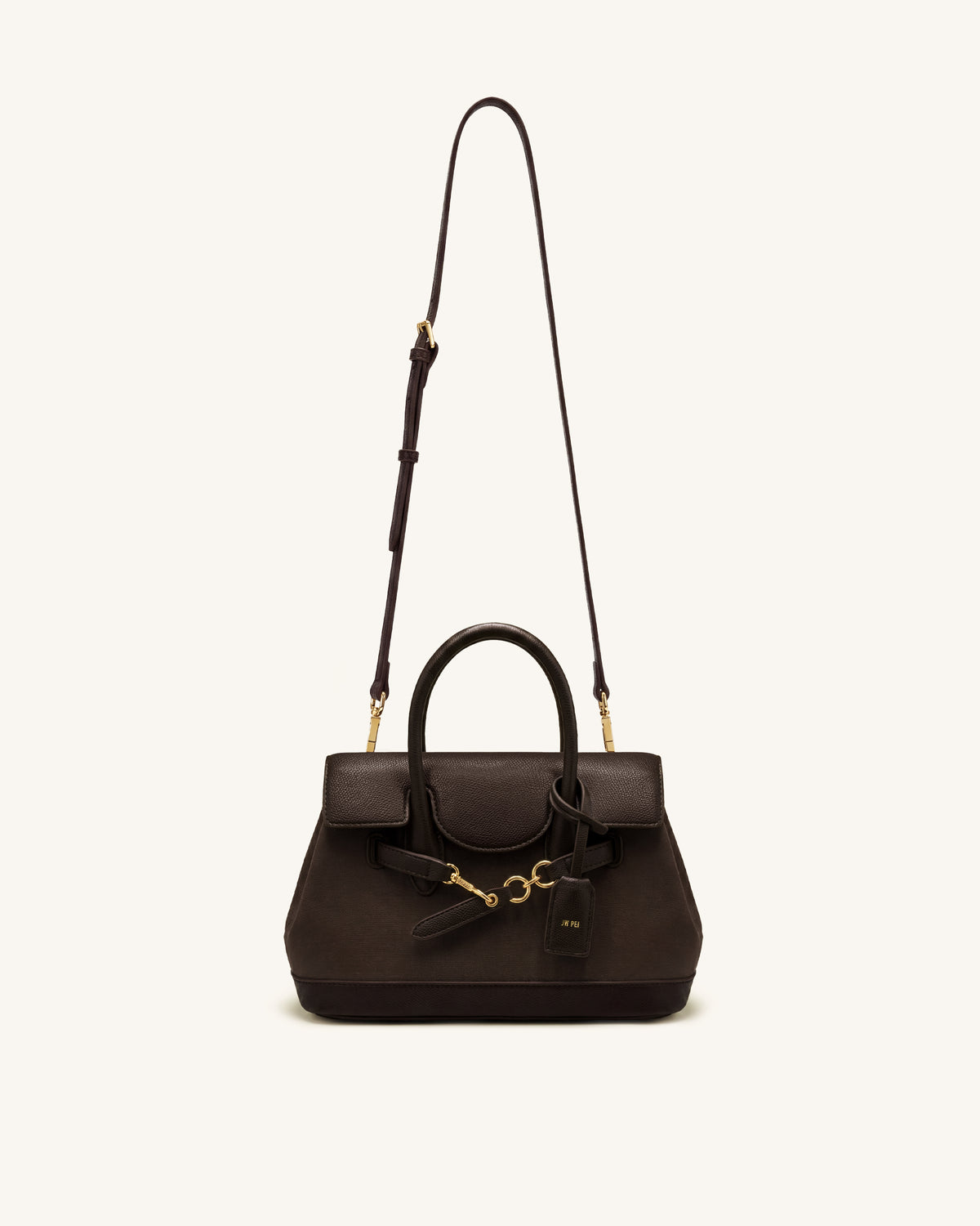 Alina Belted Satchel Bag - Dark Brown Canvas