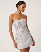 Floral Embroidered Strapless Corset Mini Dress - Light Gray