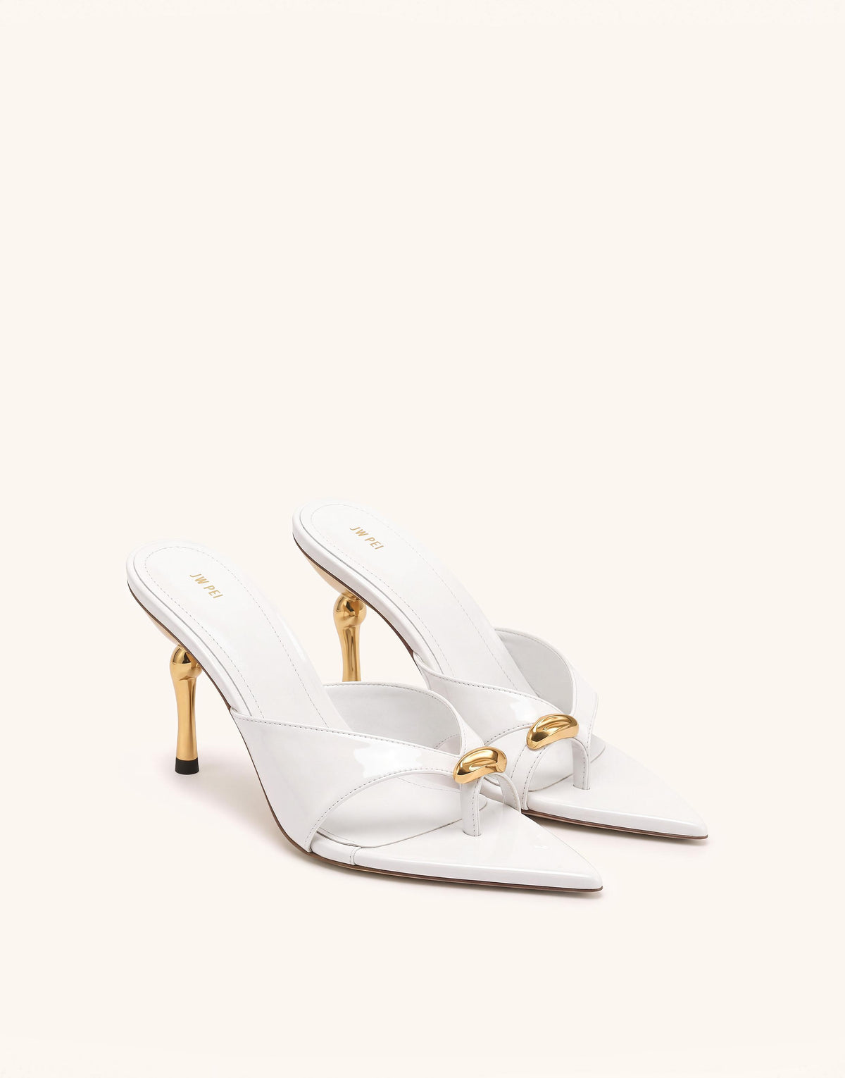 Noemi Square-Toe Metal Accent Patent Sandals - White