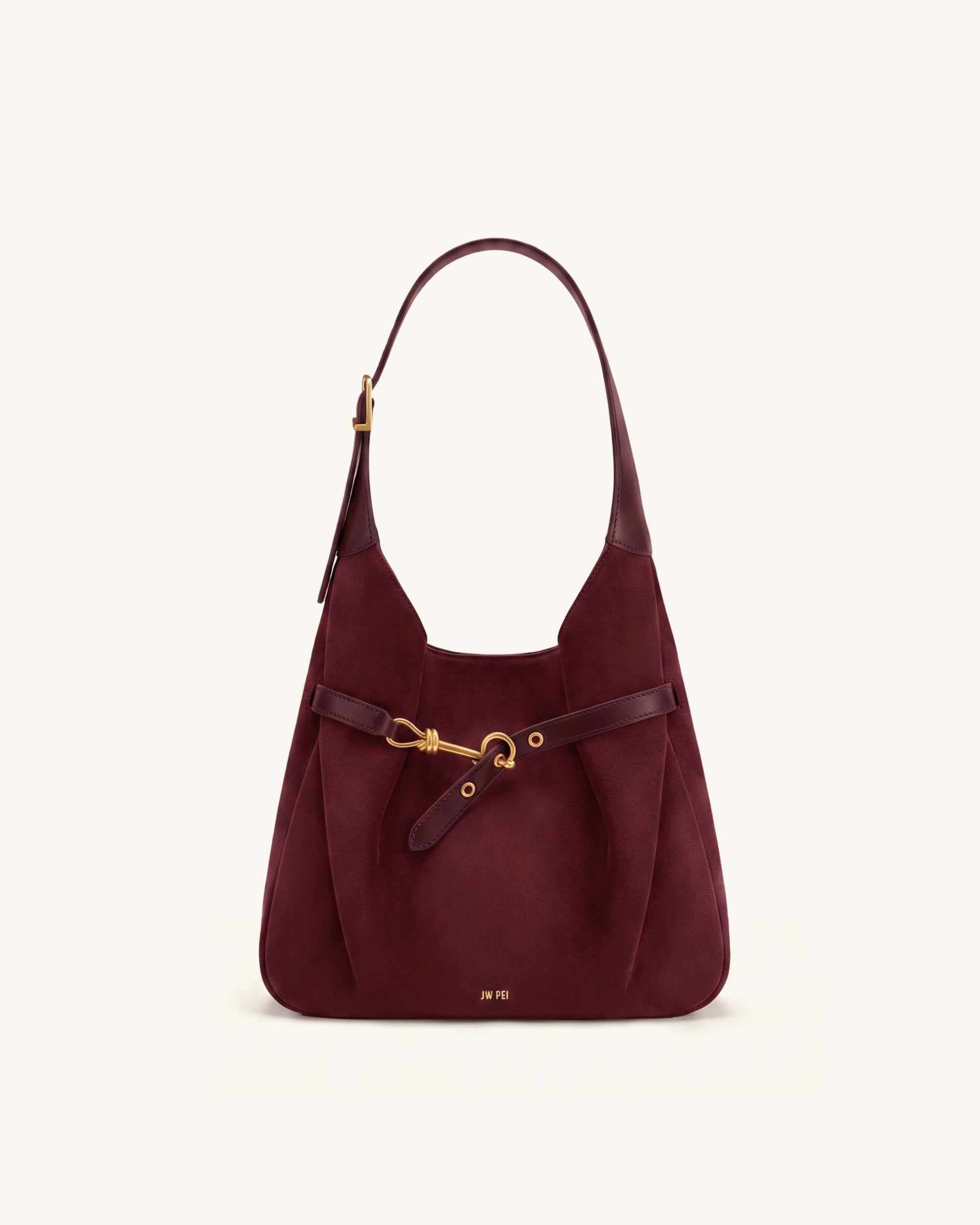 Alina Faux Suede Hobo Bag - Deep Burgundy