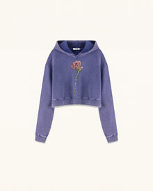 Rhinestone Rose Acid Washed Pullover Hoodie - Acid Purple