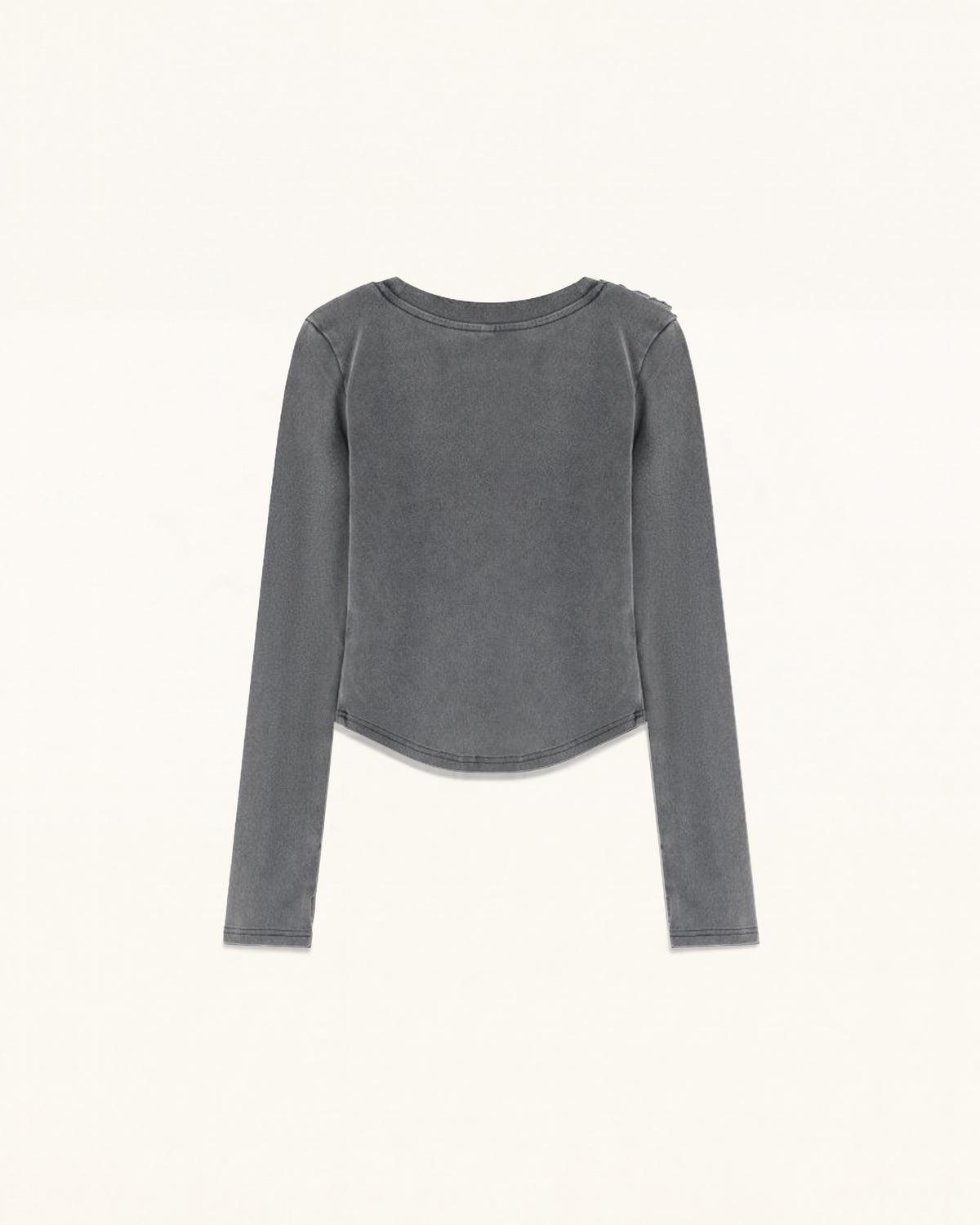 Lace Appliqué Scoop Neck Curved Cropped Tee - Washed Slate