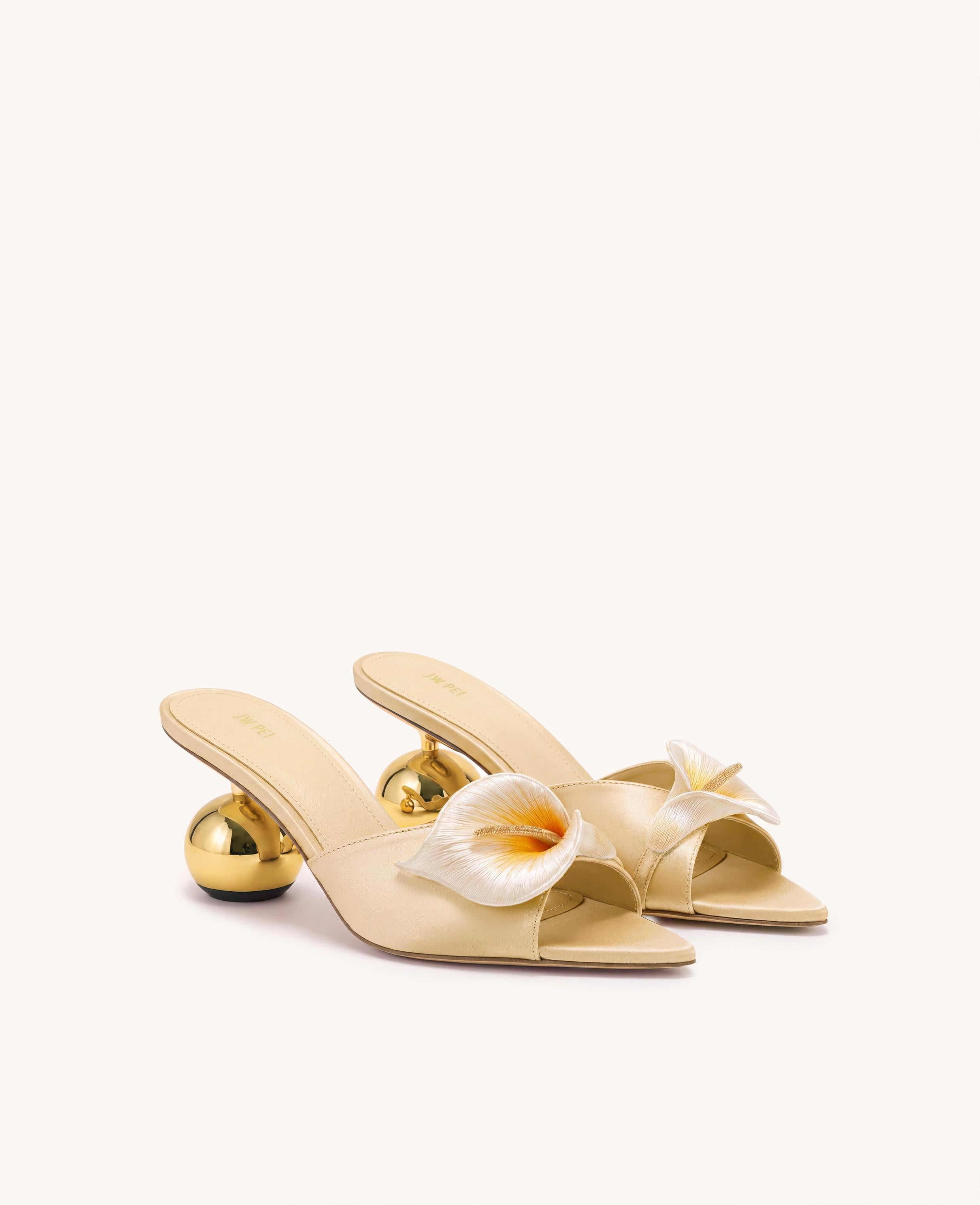 Bianca Calla Lily Sphere Heel Mules - Khaki