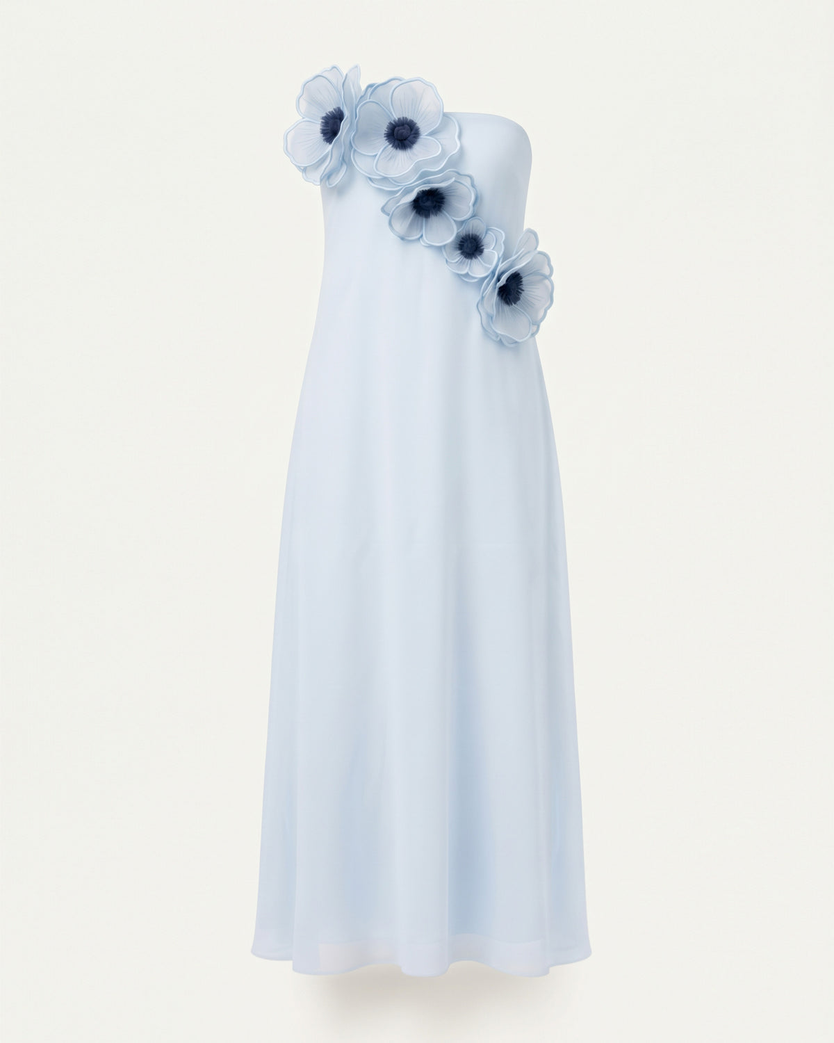 Poppy Embroidered Strapless A-Line Maxi Dress - Light Blue