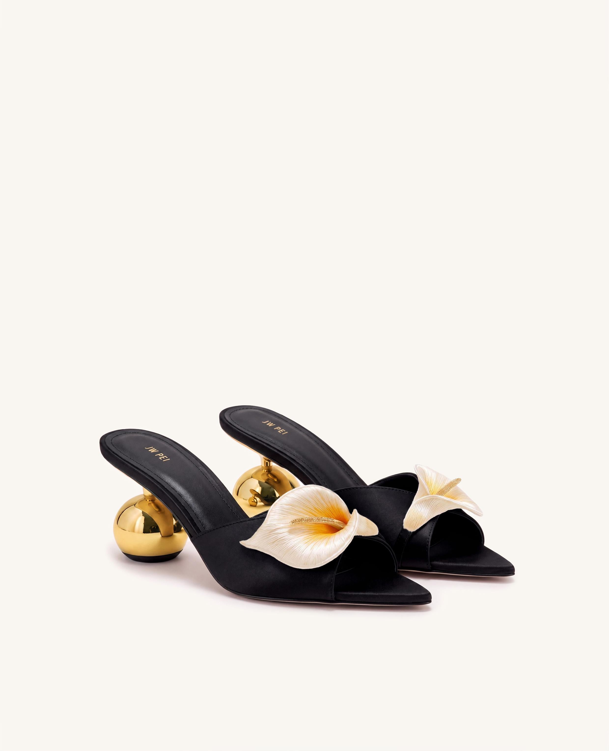 Bianca Calla Lily Sphere Heel Mules - Black