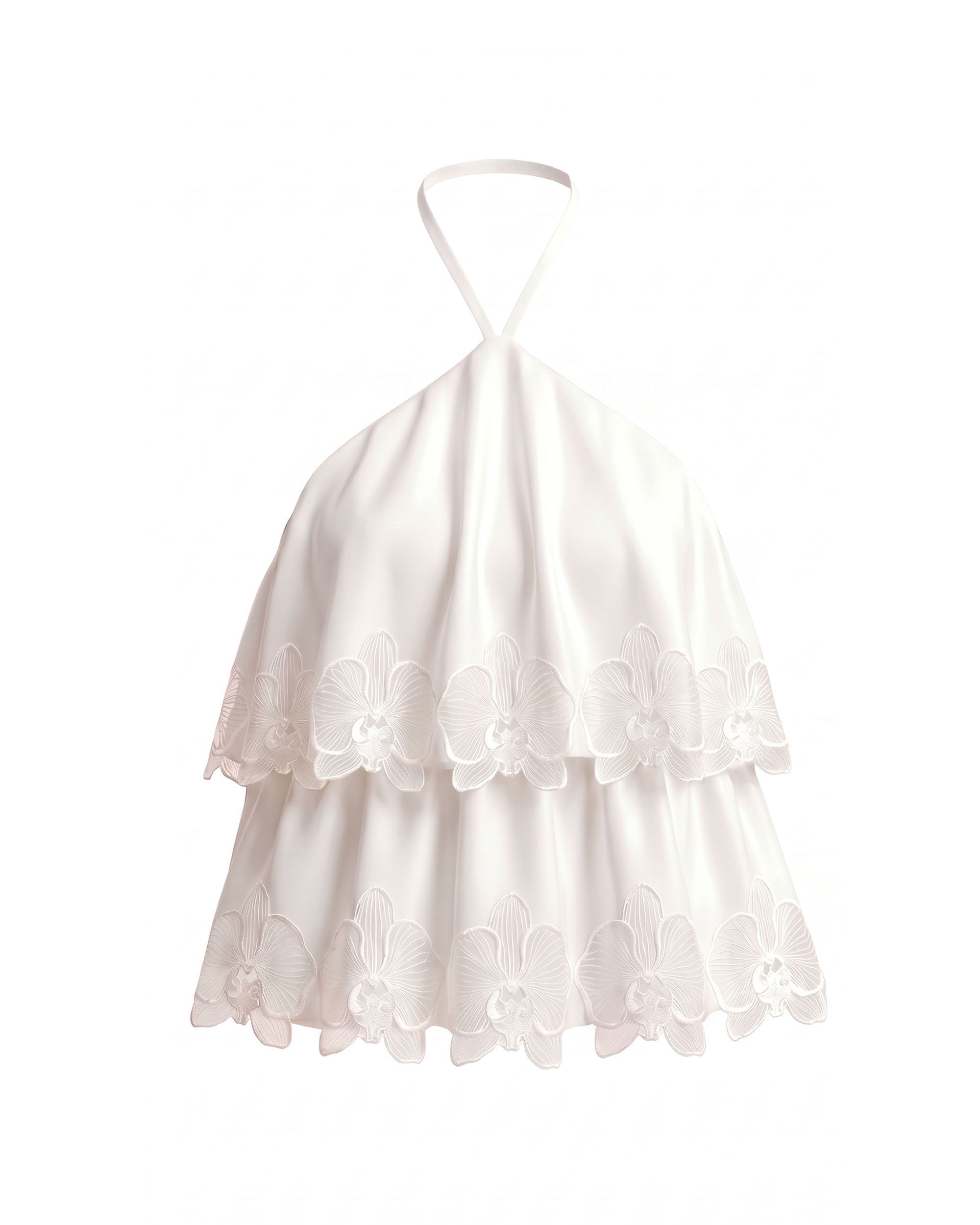 Orchid Embroidered Tiered Halter Top - White