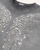 The Angelic Dripping Crystal Wings Tee - Washed Grey