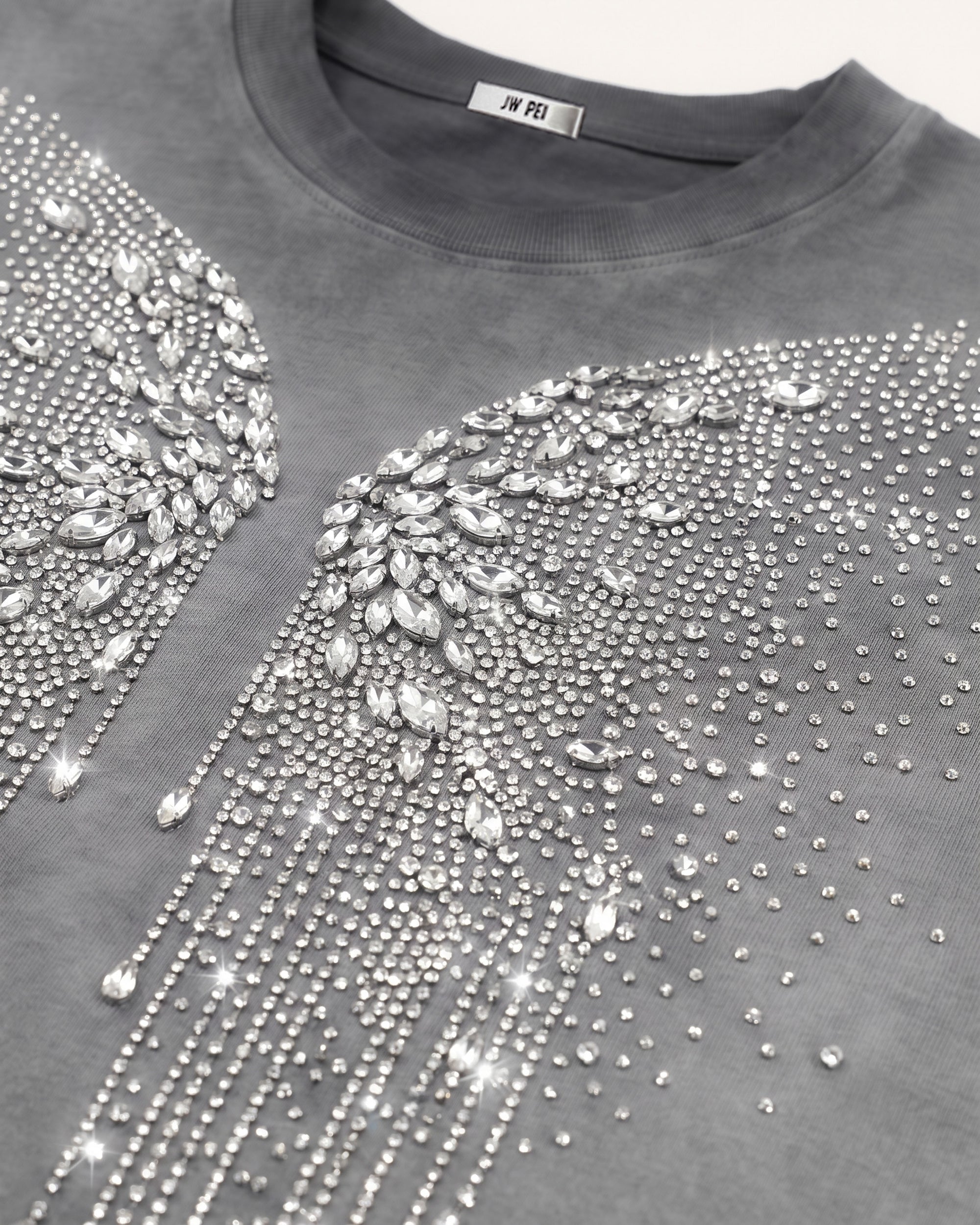 The Angelic Dripping Crystal Wings Tee - Washed Grey