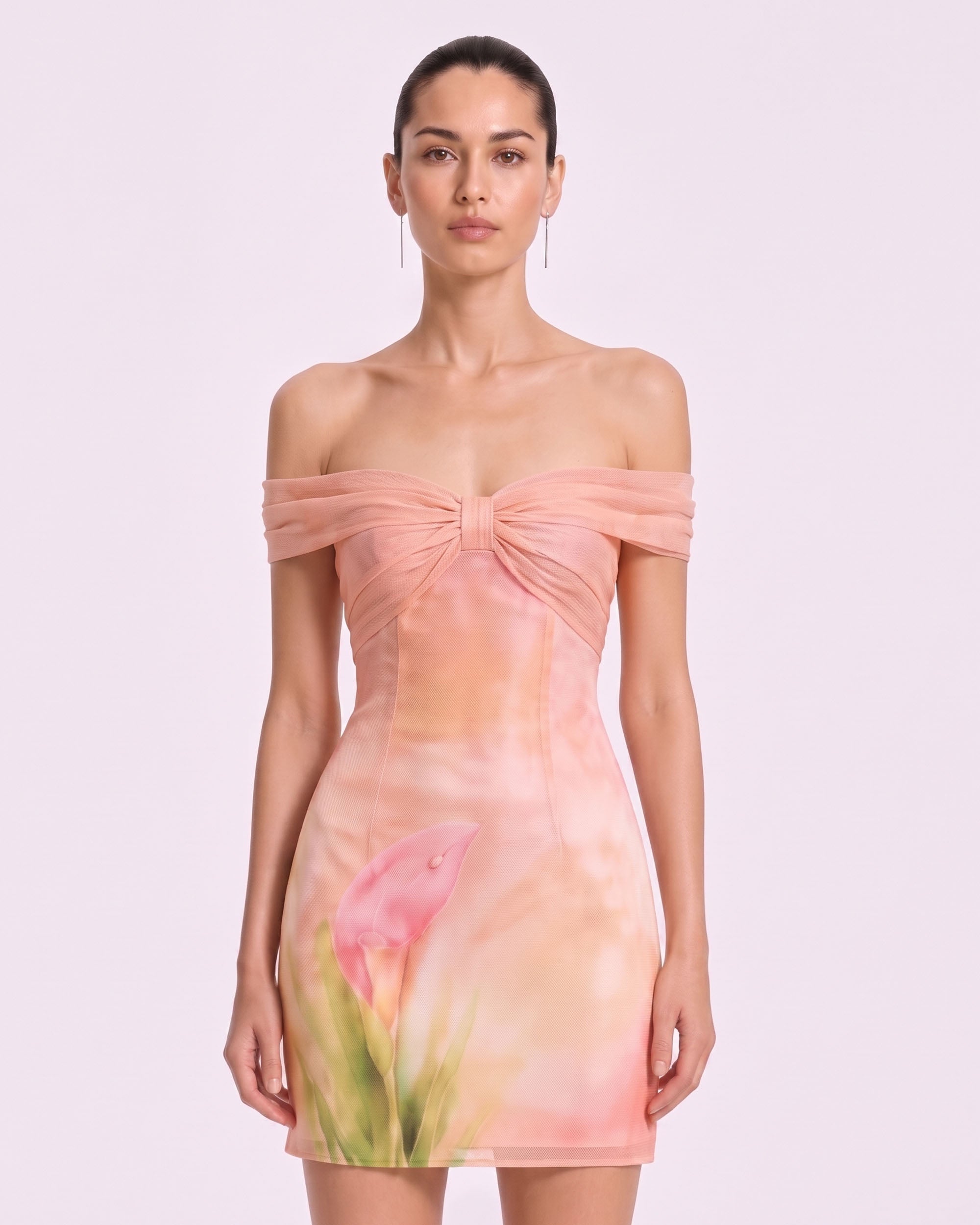 Calla Lily Ruched Off-Shoulder Mini Dress - Peach