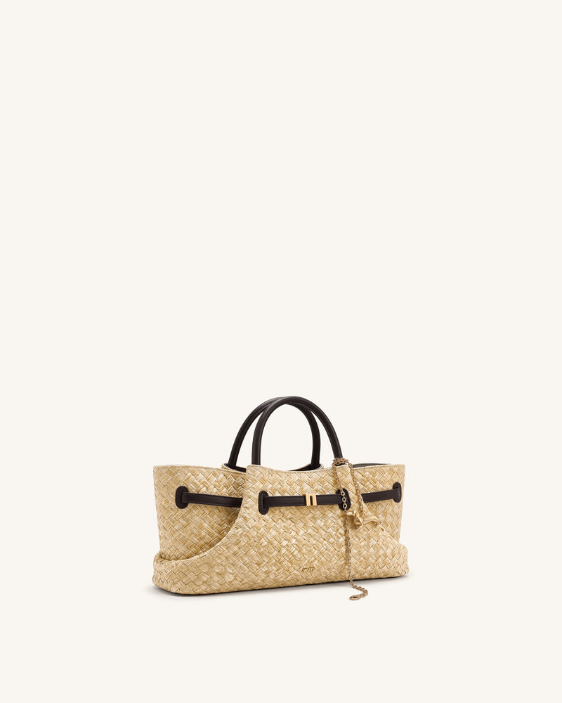 Maeve Faux Straw Dachshund Metal Charm Tote Bag - Brown