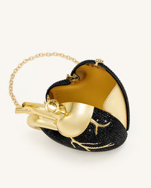 Maren Artificial Crystal Heart Shaped Bag - Black Gold