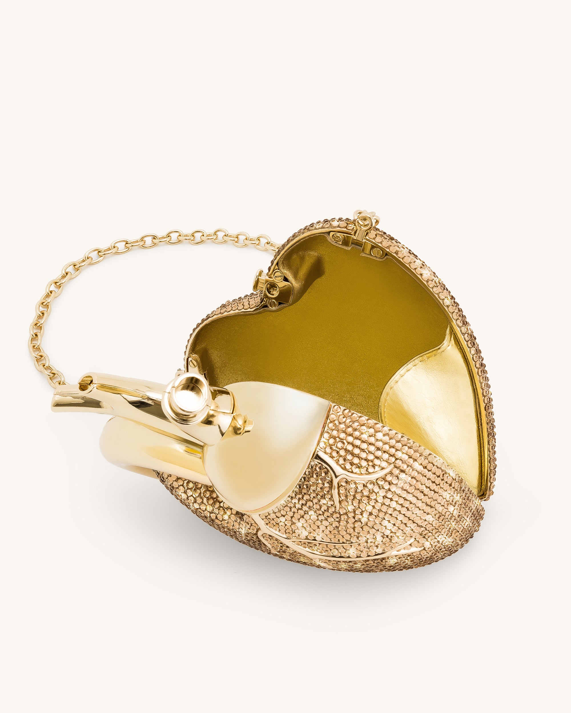 Maren Artificial Crystal Heart Shaped Bag - Gold | JW PEI