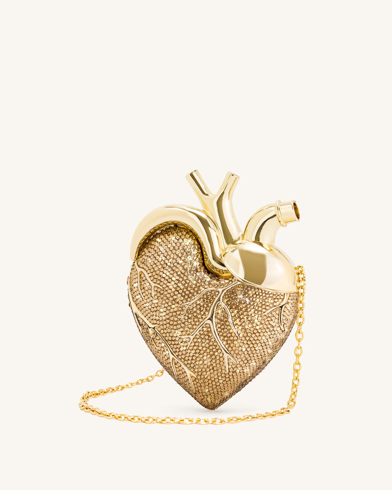 Maren Artificial Crystal Heart Shaped Bag - Gold