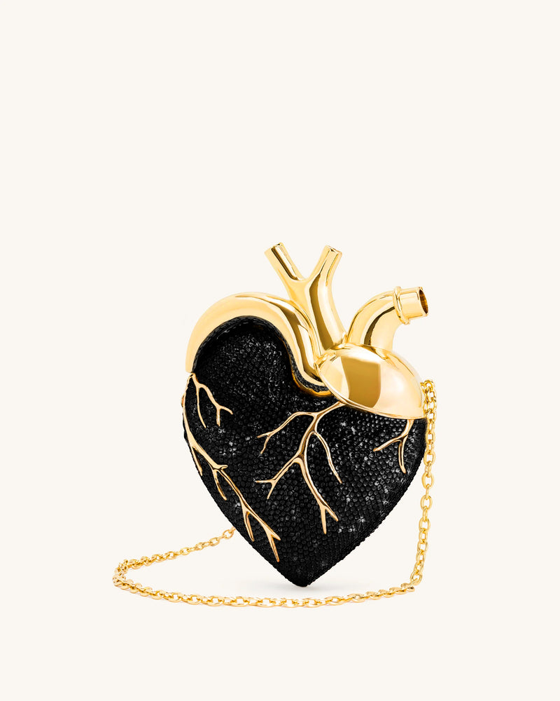 Maren Artificial Crystal Heart Shaped Bag - Black Gold