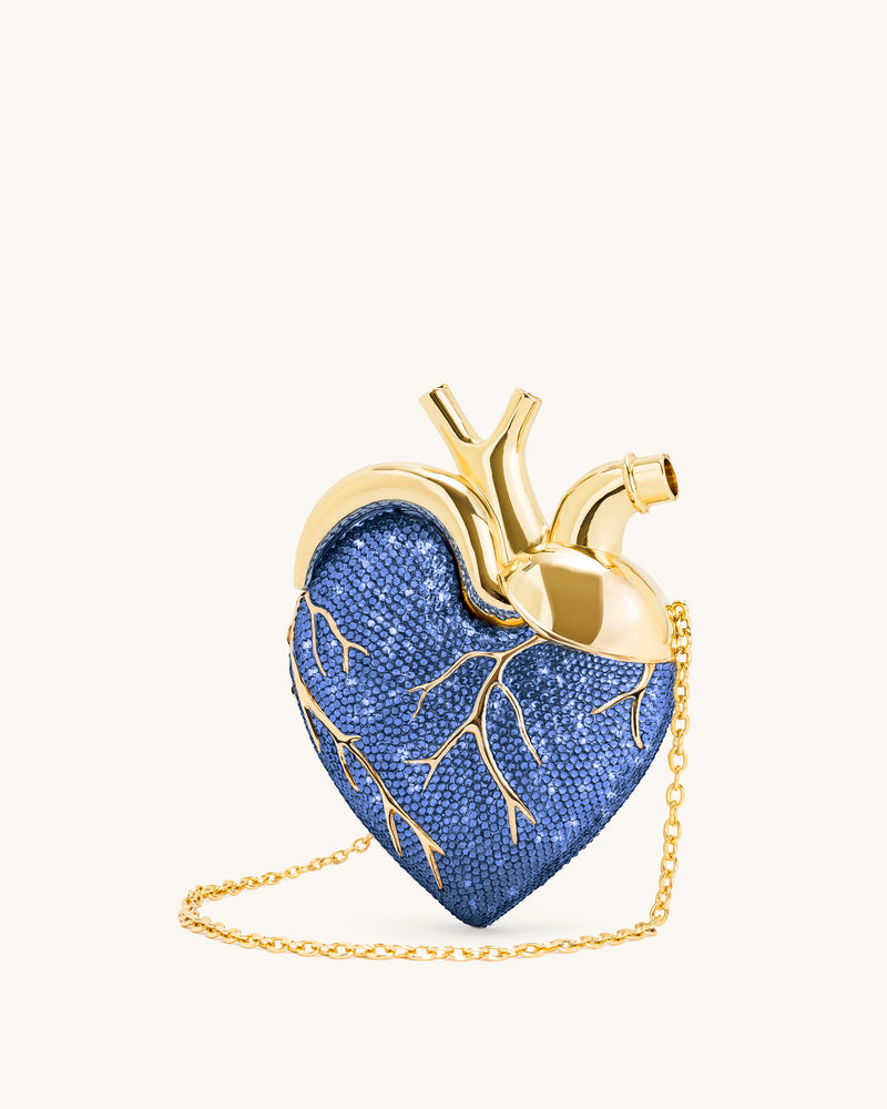 Maren Artificial Crystal Heart Shaped Bag - Cobalt Blue