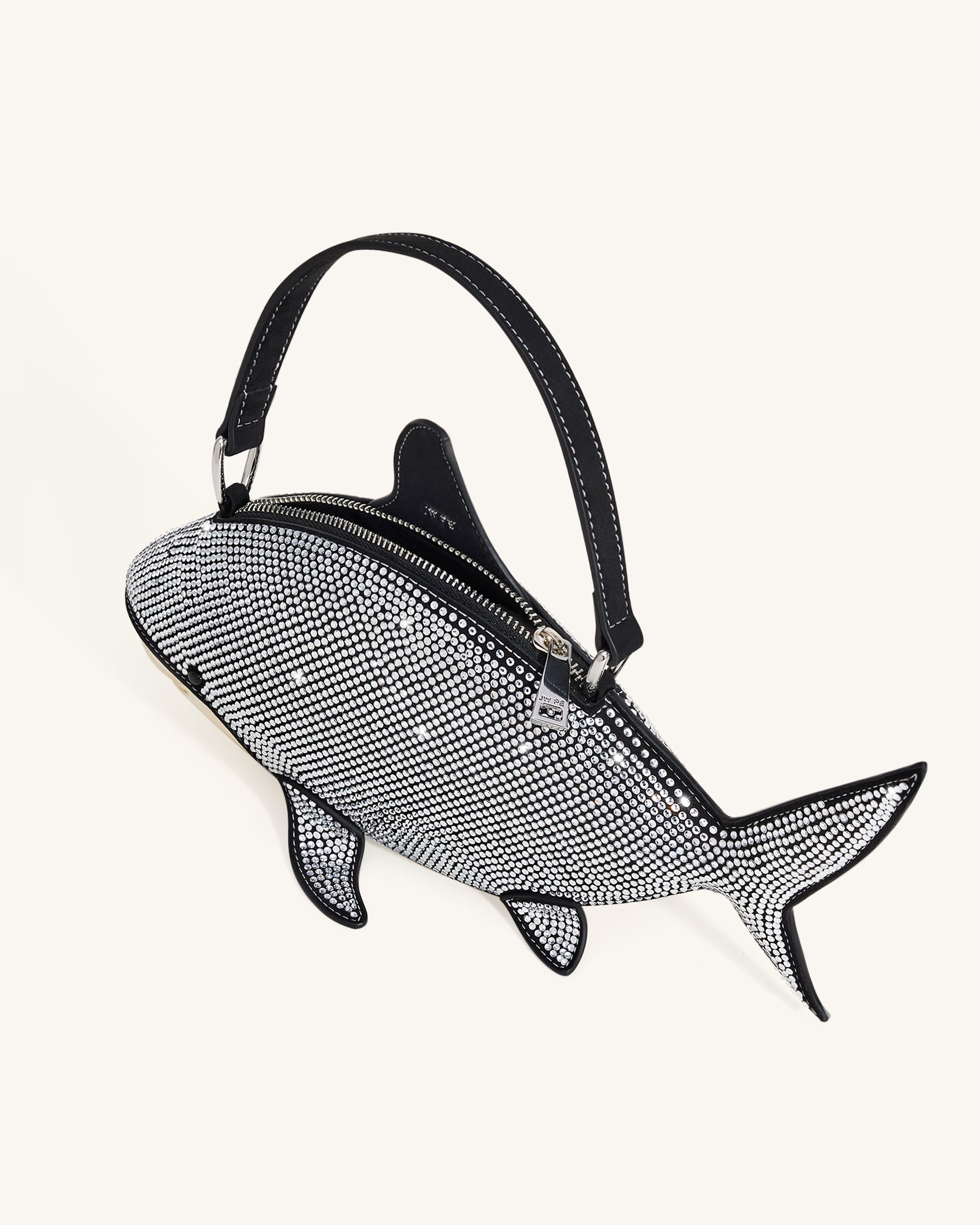 Nerys Artificial Crystal Shark Top Handle Bag - Black