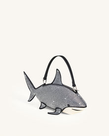 Nerys Artificial Crystal Shark Top Handle Bag - Black