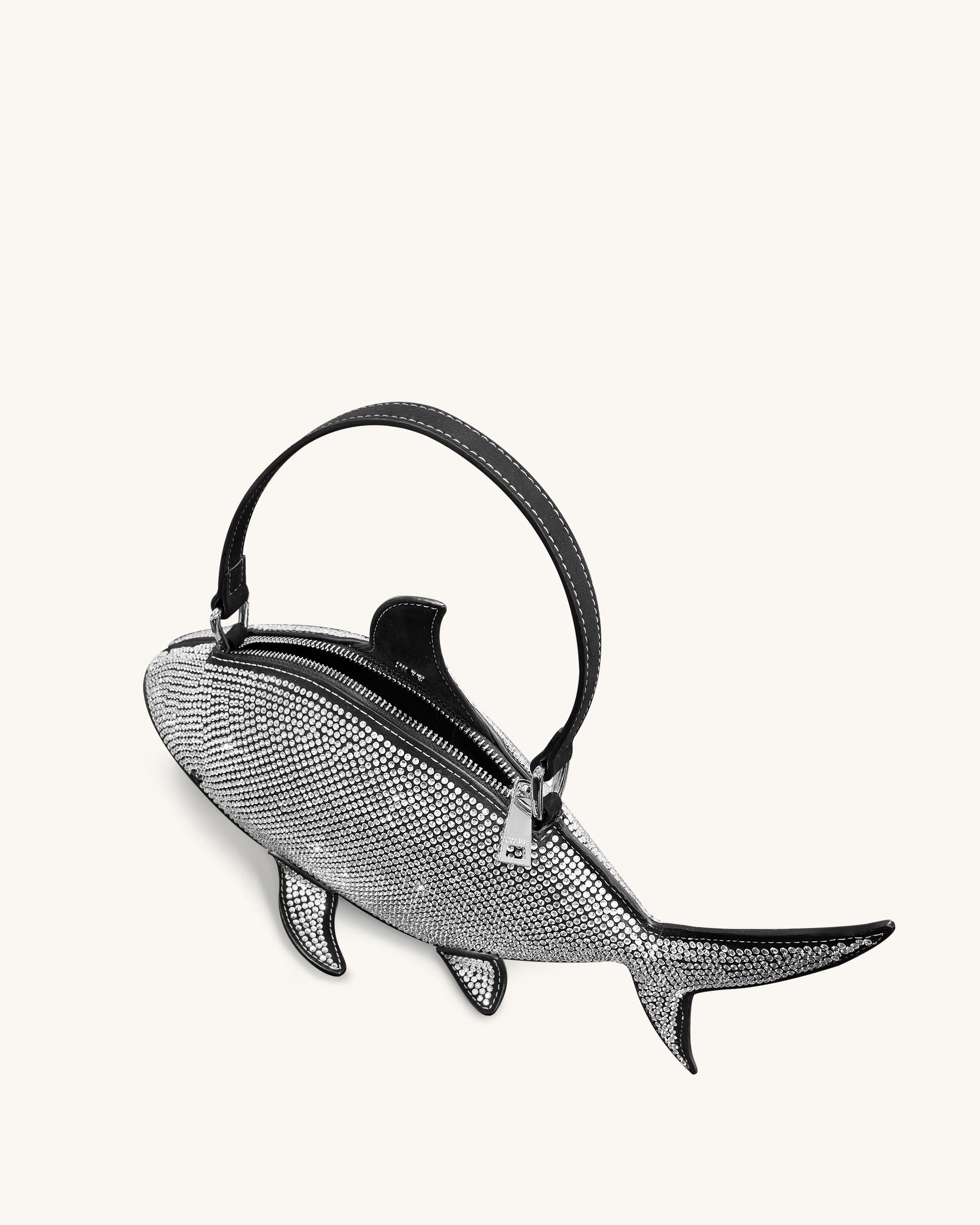 Nerys Artificial Crystal Shark Top Handle Bag - Black