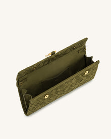 Zaria Woven Clutch - Dark Olive