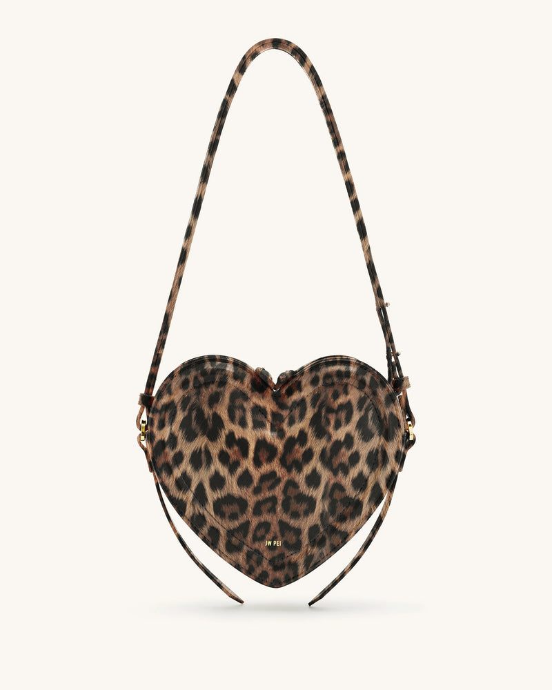 Arlene Leopard Print Heart Shaped Bag - Brown