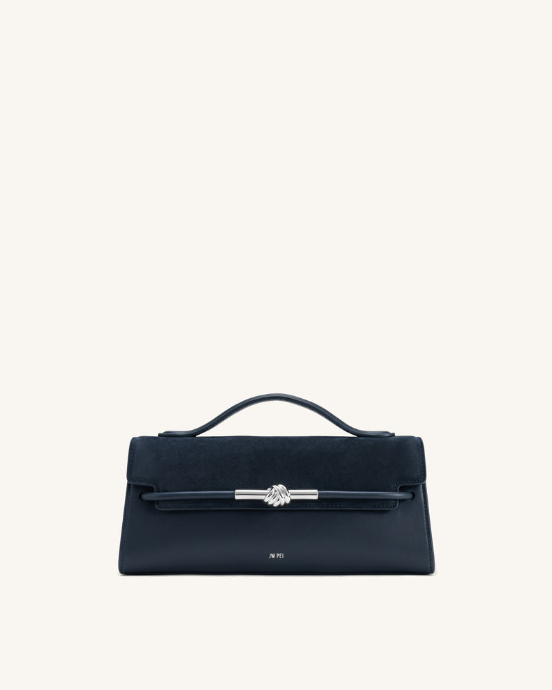Lena Faux Suede Metal Rope Knot Top Handle Bag - Navy Blue