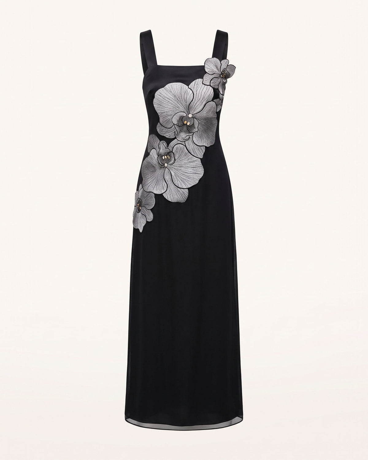 Orchid Embroidered Square Neck Column Maxi Dress - Black