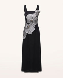 Orchid Embroidered Square Neck Column Maxi Dress - Black