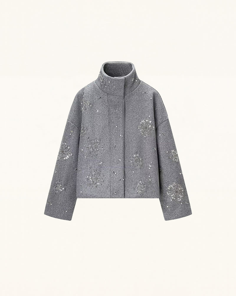 Embellished High Neck Jacket - Gray