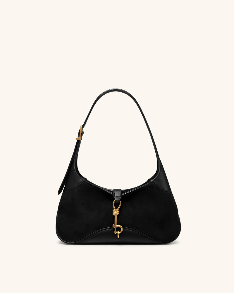 Juliette Faux Suede Key Charm East-West Shoulder Bag - Black