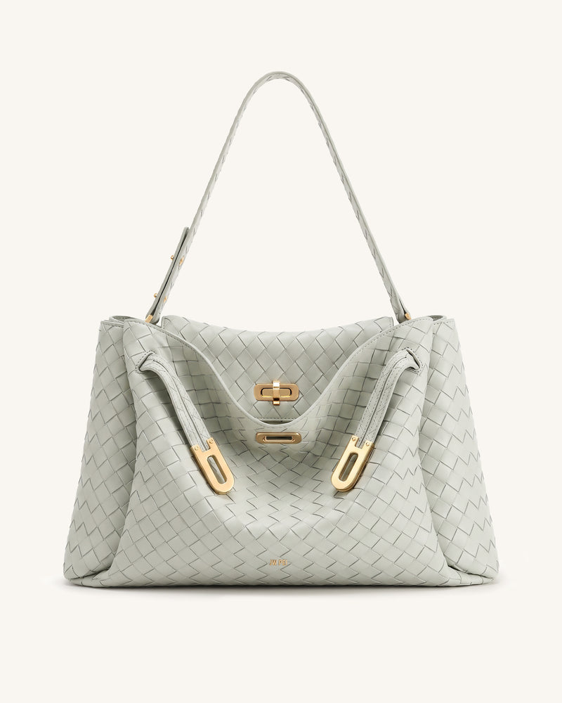 Rhea Large Woven Textured Shoulder Bag - Gray