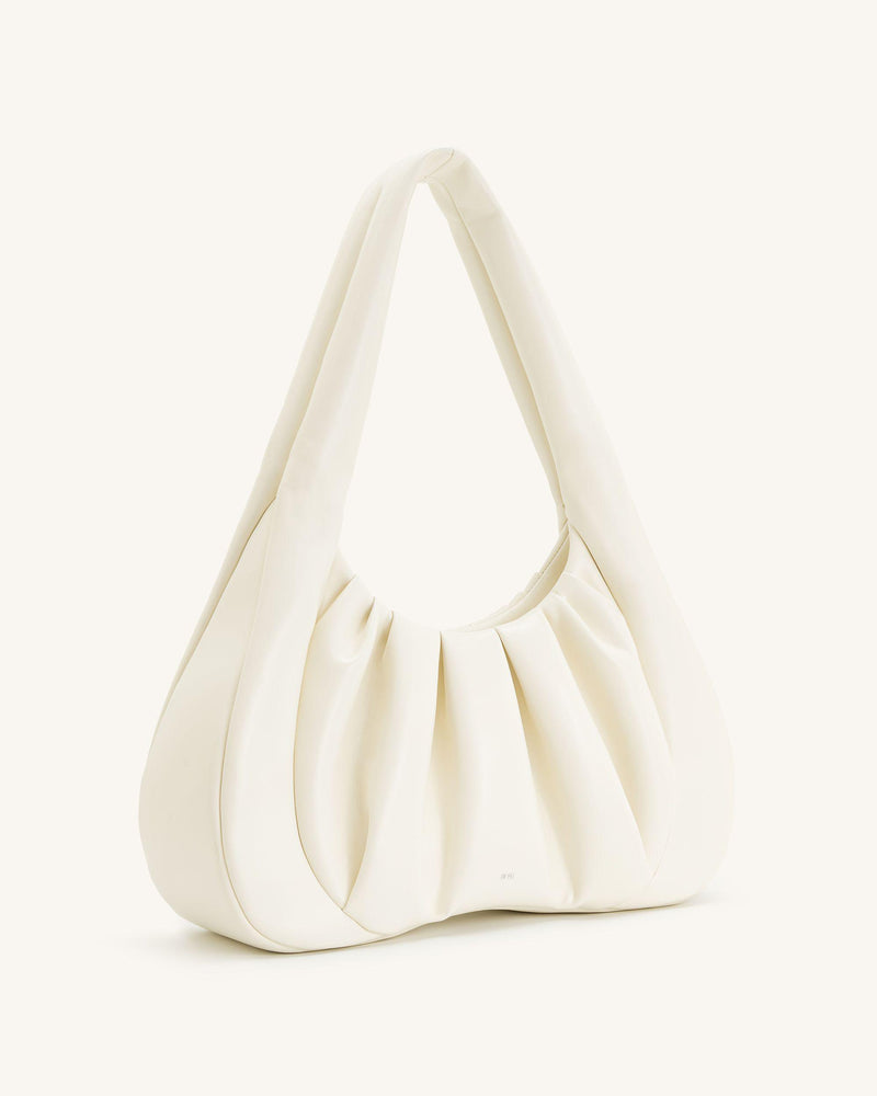 Ashley Ruched Shoulder Bag - White