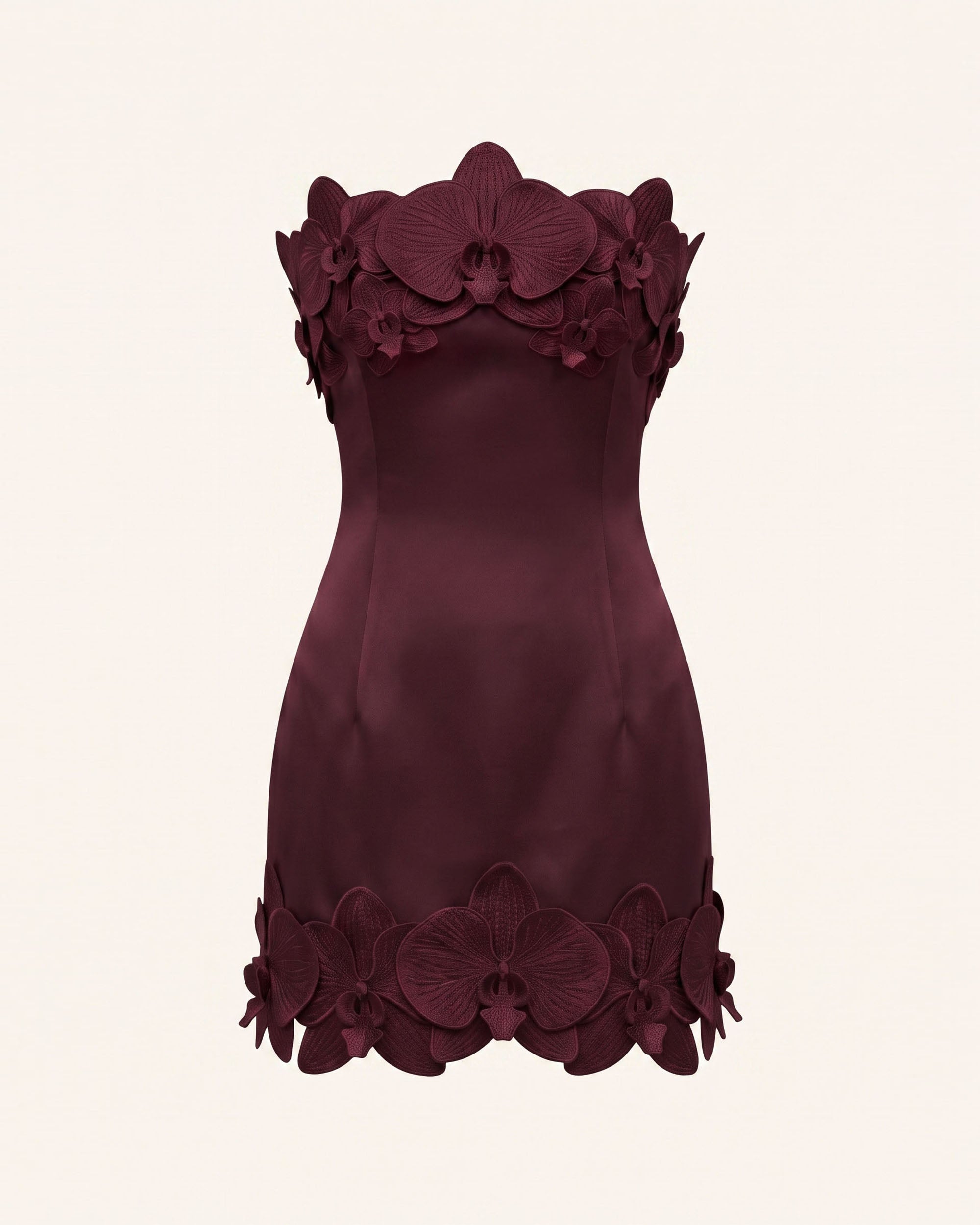Orchid Trim Strapless Mini Dress - Burgundy