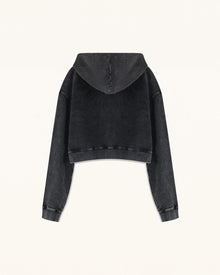 Whimsical Faux Embroidery Dachshund Cropped Hoodie - Black