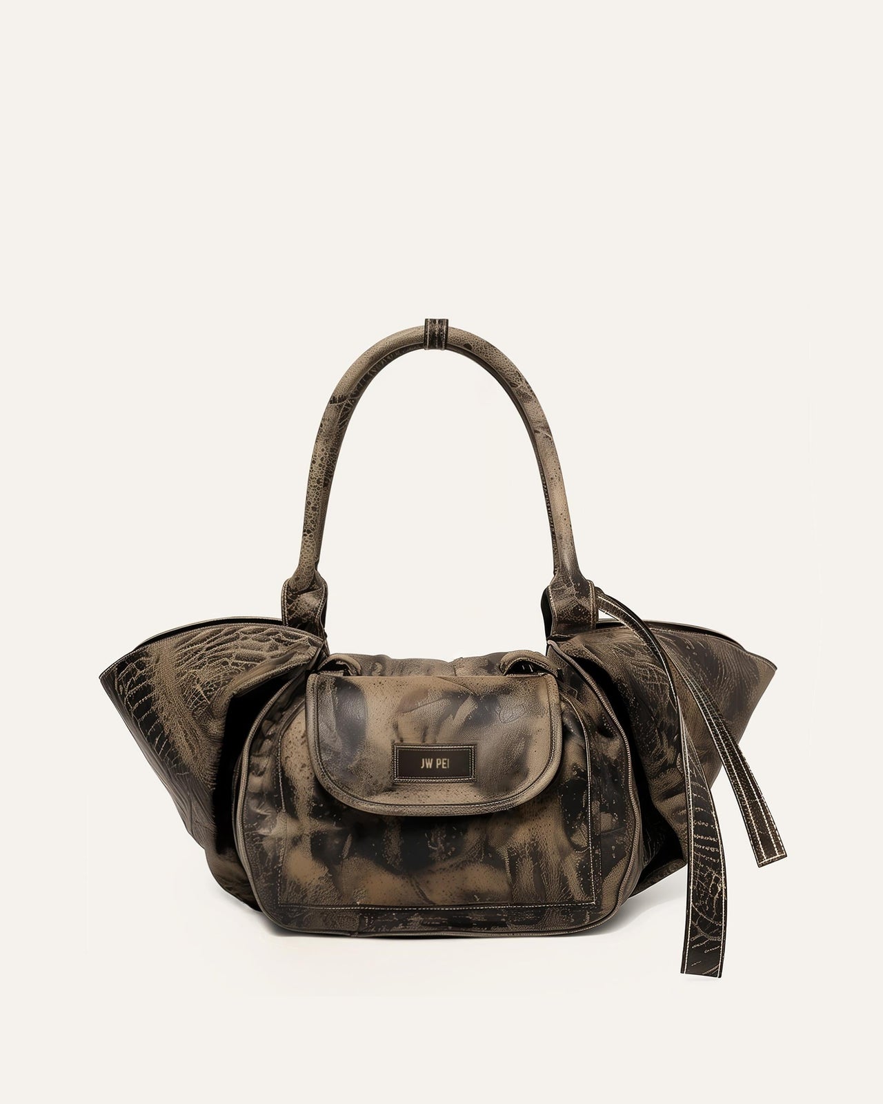 Zoey Leather Pockets Shoulder Bag - Brown
