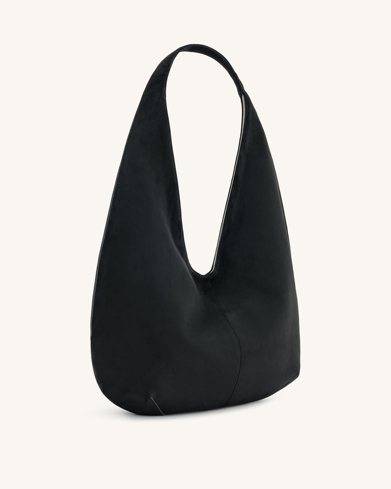 Dara Faux Suede Hobo Bag - Black