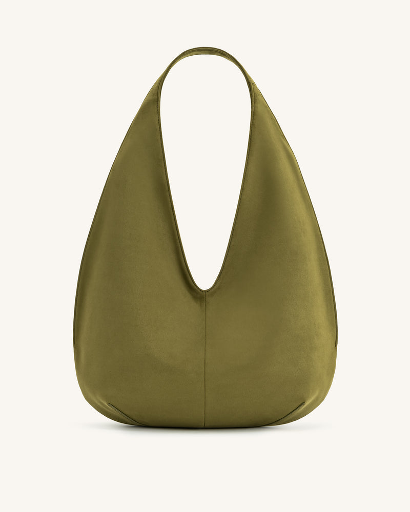 Dara Faux Suede Hobo Bag - Dark Olive