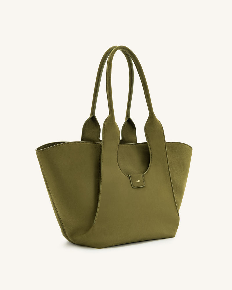 Cara Faux Suede Tote Bag - Dark Olive