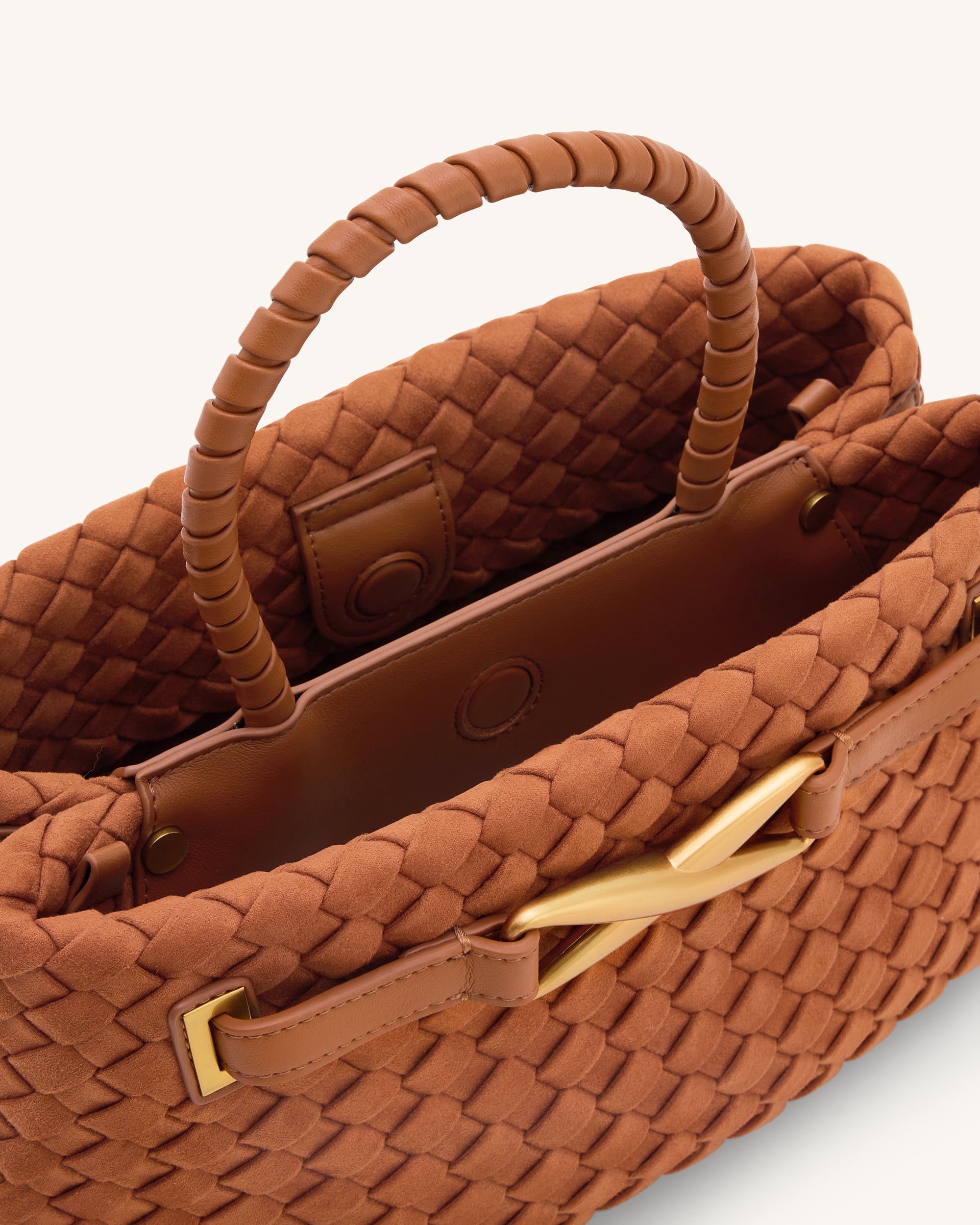 Elora Faux Suede Woven Tote Bag - Brown