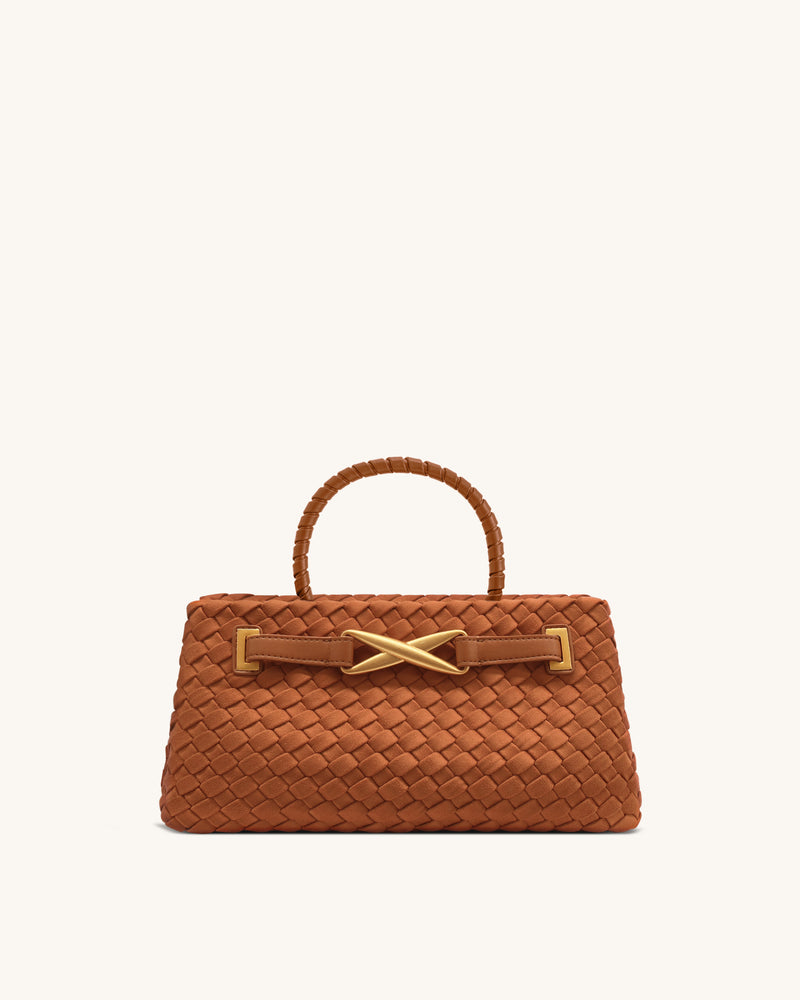 Elora Faux Suede Woven Tote Bag - Brown